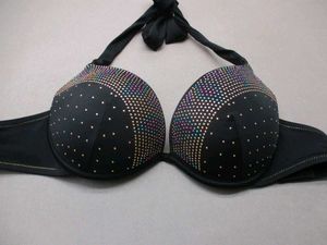 Patterned Black Bikini Top 34B