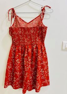 Red Floral Print Shoulder Straps Playsuit