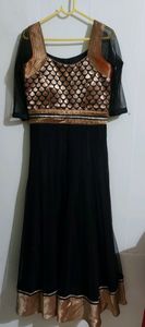 Black anarkali with net and brocade