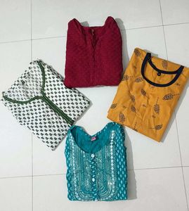 Set of 4 Women's Cotton Kurtis