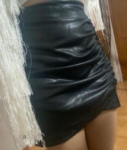 Black Faux Leather Mini Skirt (Stradivarius)