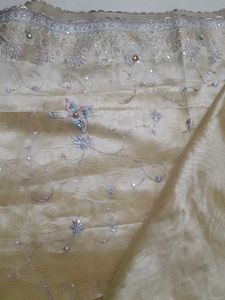 Cream Zardosi Work Saree