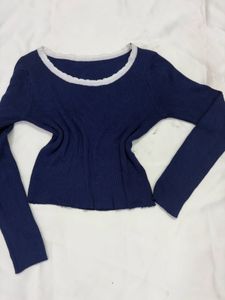 Navy Long Sleeve Crop Top