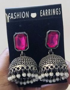 Pink Stone Jhumka Earrings