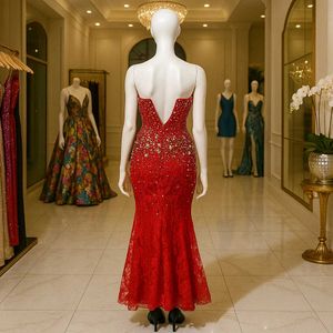 Red Beaded Evening Gown