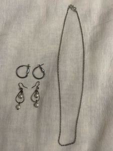 Silver Tone Earrings With Chain