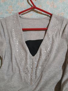 Grey Long Sleeves Tops
