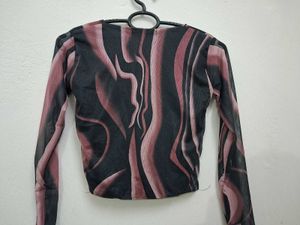Zara Abstract Print Mesh Top