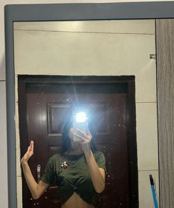 Olive Green Knotted Crop Top