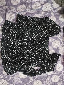 Black White Heart Printed Peplum Top For Women