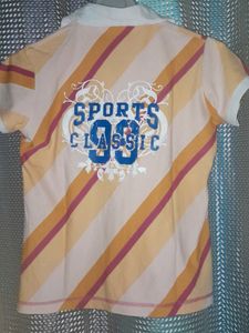 Slant Stripe Collared Shirt With Small Slits