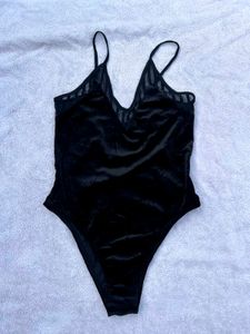 Topshop Black Velvet Bodysuit UK10