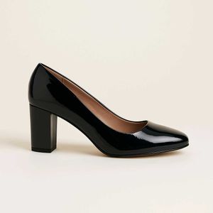 Black Patent Leather Block Heel Pumps