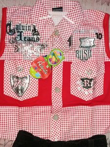 Pure Cotton Half Shirt With Paint