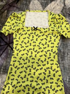 Yellow Butterfly Print Mini Dress