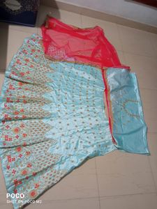 Sky Blue Pink Semi Stitched Lehenga Choli