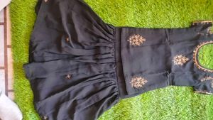 Girls' Black Embroidered Dress