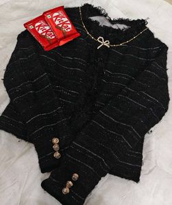 Black Winter Jacket With silver work