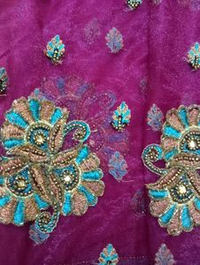 net saree with superb contrast with blouse