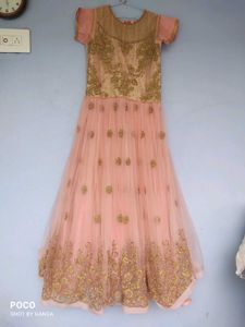 Elegant Pink &amp; Gold Embroidered Gown for Festivals