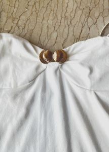 White strapless Boho Greek dress with gold details