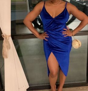 Royal Blue Mini Dress Back Zip Velvet