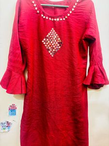 Maroon Mirror Work Kurta