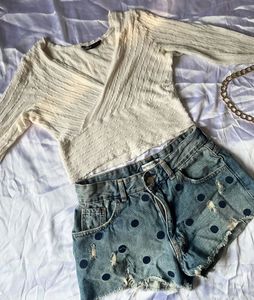 Surplice Neck Ribbed Knit Crop Top