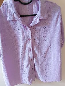 Lavender Eyelet Button-Down Top