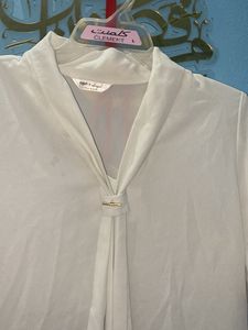 Elegant White Tie-Neck Blouse