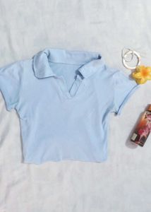 Cute Pastel Blue Polo Top