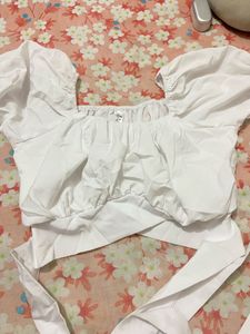White Korean Off shoulder Top With Back Style