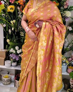 Elegant Peach & Gold Saree