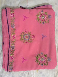 Pink Floral Embroidered Saree