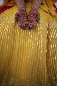 yellow lahenga choli with marron dupatta