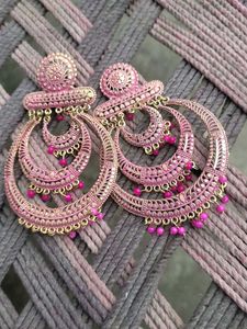 Pink Beaded Statement Earrings
