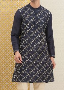 Elegant Navy Blue Embroidered Kurta
