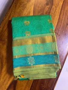 Kanjeevaram Half Fine Zari Sea Blue/ Green Saree