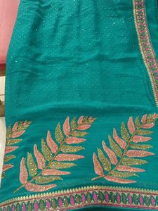 Embroidered Teal Saree