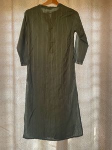 Sea Green Cotton Kurta with Subtle Striped Texture