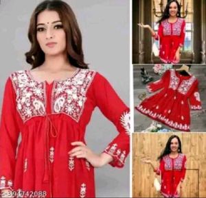 Red Embroidered Kurti