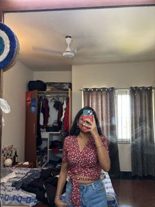 red wrap up shein top