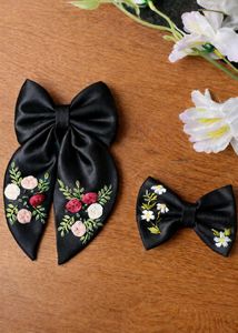 Floral Embroidered Hair Bow Set