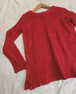 Red Knit Long Sleeve Top