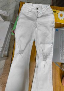 Distressed White Flare Jeans