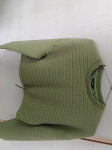 Green Cropped Textured Sweatshirt