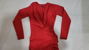 Coral Ruched Mini Dress