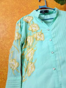 Pakistani Style Green Embroidered Tunic Top