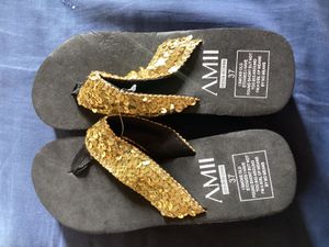 Gold Sequin Flip Flops - Size 37