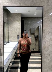 Floral Embroidered Brown Sweater